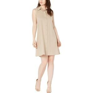 Royalty Clothing New York Sleeveless Linen Blend Button Dress Khaki Womens Small